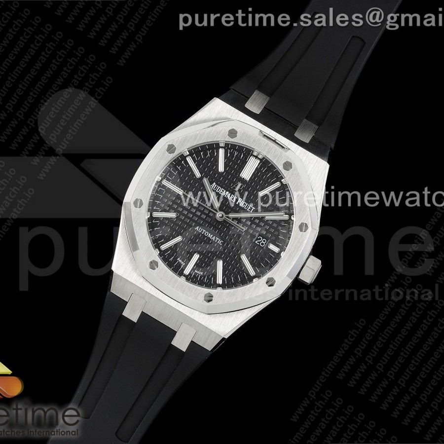 APS공장 오데마피게 로얄오크 15400 스틸 블랙다이얼 러버스트랩 Royal Oak 41mm 15400 SS APSF 1:1 Best Edition Black Textured Dial on Black Rubber Strap SA3120 Super Clone V3