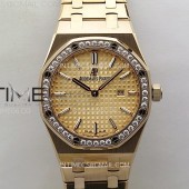 ZF공장 오데마피게 레이디 로얄오크 로즈골드금통 골드다이얼 다이아몬드베젤 브레이슬릿 Lady Royal Oak 33mm 67651 Diamonds Bezel RG ZF 1:1 Best Edition RG Textured Dial on RG Bracelet RONDA Quartz