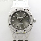 APS공장 오데마피게 로얄오크15454 프로스티드골드 새틴폴리싱 스틸 그레이다이얼 Royal Oak 37mm 15454 Frosted SS APSF 1:1 Best Edition Gray Textured Dial on Frosted SS Bracelet SA3120 Super Clone