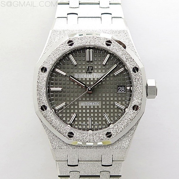 APS공장 오데마피게 로얄오크15454 프로스티드골드 새틴폴리싱 스틸 그레이다이얼 Royal Oak 37mm 15454 Frosted SS APSF 1:1 Best Edition Gray Textured Dial on Frosted SS Bracelet SA3120 Super Clone