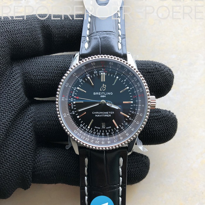 V7공장 브라이틀링 내비타이머 블랙다이얼 가죽스트랩 Navitimer 1 SS 41mm Gray Bezel Black Dial on Black Leather Strap A2824