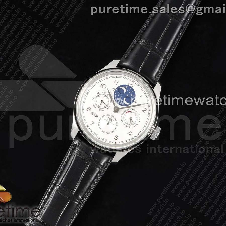 QF공장 IWC 포르투기저 퍼페츄얼캘린더 5034 스틸 화이트다이얼 가죽스트랩 Portugieser Perpetual Calendar SS 5034 QF Best Edition White Dial on Black Leather Strap A52610