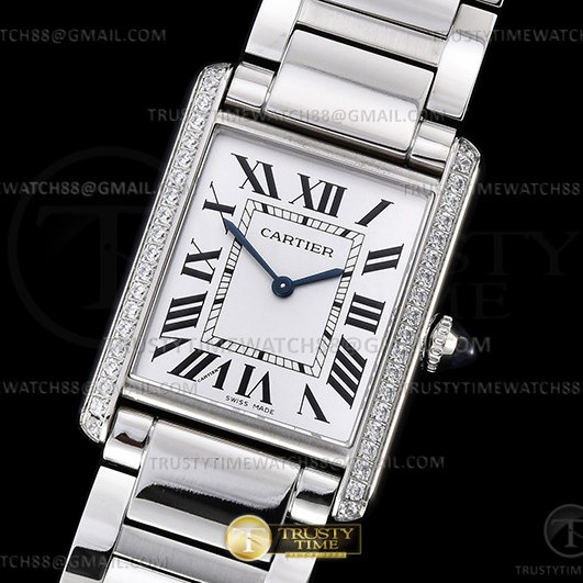 K11공장 까르띠에 탱크 머스트 라지 스틸 다이아몬드베젤 화이트다이얼 브레이슬릿 CAR0548B - Cartier Tank Must Large Dia SS/SS Wht K11 Sw Qtz