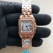 BV공장 까르띠에 팬더 27 로즈골드금통 다이아몬드베젤 화이트다이얼 브레이슬릿 Panthère 27mm BVF 1:1 Best Edition RG White Dial Diamonds Bezel on RG Bracelet Ronda Quartz
