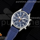 AZ공장 IWC 파일럿 크로노그래프 스틸 블루다이얼 오렌지핸즈 블루가죽스트랩 Pilot Chrono SS AZF 1:1 Best Edition Blue Dial Orange Hand on Blue Leather Strap A7750
