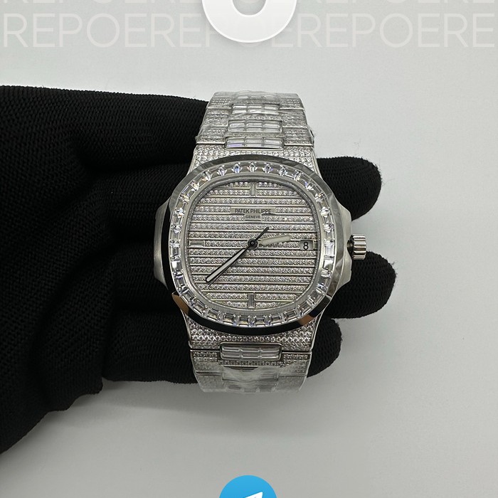 TW공장 파텍필립 노틸러스 점보 5711 풀다이아몬드 스틸 Nautilus 5711 SS TWF Full Diamonds Bezel & Dial on Diamonds Bracelet A324