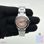 CH공장 까르띠에 발롱블루 33 오토메틱 스틸 핑크다이얼 브레이슬릿  Ballon Bleu 33mm SS CHF 1:1 Best Edition Pink Texture Dial on SS Bracelet NH05A