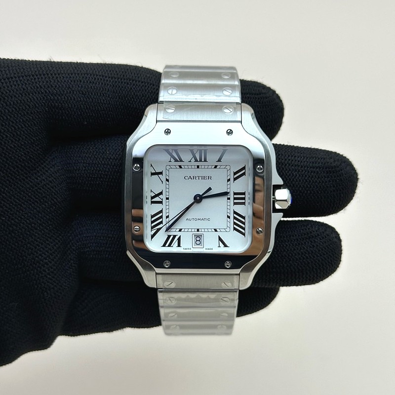 KOR공장 까르띠에 산토스 드 까르띠에 라지 브레이슬릿 SANTOS DE CARTIER LARGE 2018 WHITE DIAL ON SS BRACELET MIYOTA 9015