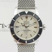 브라이틀링 슈퍼오션 헤리티지 46MM 스틸 화이트다이얼 블랙베젤 매쉬밴드 SUPER OCEAN HERITAGE 46MM SS BLACK BEZEL WHITE DIAL ON SS MESH BRACELET A2824
