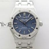 APS공장 오데마피게 로얄오크15454 프로스티드골드 새틴폴리싱 스틸 블루다이얼 Royal Oak 37mm 15454 Frosted SS APSF 1:1 Best Edition Blue Textured Dial on Frosted SS Bracelet SA3120 Super Clone