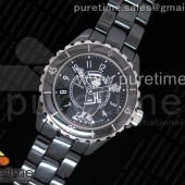 HT공장 샤넬 J12 마드모아젤 38MM 블랙 세라믹브레이슬릿 솔리드백 J12 Mademoiselle Shanel 38mmBlack Korea Ceramic Black Dial on Bracelet A2824 KOR EAST공장