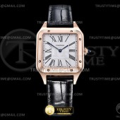 OK공장 까르띠에 산토스 뒤몽 35 로즈골드금통 화이트다이얼 블랙가죽스트랩 Santos De Cartier 35mm Mens Blk RG/LE Wht OKF Sw Qtz