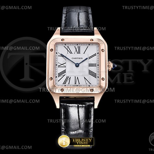 OK공장 까르띠에 산토스 뒤몽 35 로즈골드금통 화이트다이얼 블랙가죽스트랩 Santos De Cartier 35mm Mens Blk RG/LE Wht OKF Sw Qtz