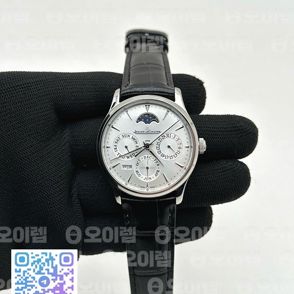 V9공장 예거르쿨트르 마스터 울트라씬 퍼펙츄얼 캘린더 화이트다이얼 가죽스트랩  Master Ultra Thin Perpetual Calendar SS White Dial on Black Leather Strap A868