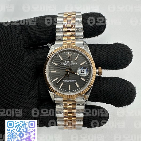 VS공장 롤렉스 데이저스트 36 로즈골드콤비 그레이플루티드다이얼 쥬빌레브레이슬릿  DateJust 36 SS 126231 904L SS/RG VSF 1:1 Best Edition Gray Fluted Dial Sticks Markers on Jubilee Bracelet VS3235