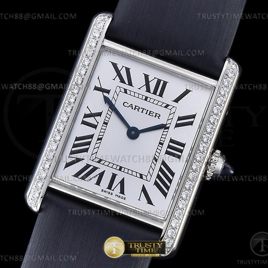 F1공장 까르띠에 탱크 머스트 라지 다이아몬드베젤 블랙스트랩 Cartier Tank Must Lrg Dia SS/LE Wht F1F Sw Qtz