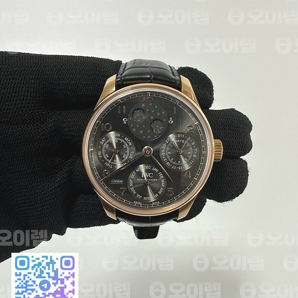 QF공장 IWC 포르투기저 퍼페츄얼캘린더 5033 로즈골드금통 그레이다이얼 가죽스트랩 Portugieser Perpetual Calendar RG 5034 QF Best Edition Gray Dial on Black Leather Strap A52610