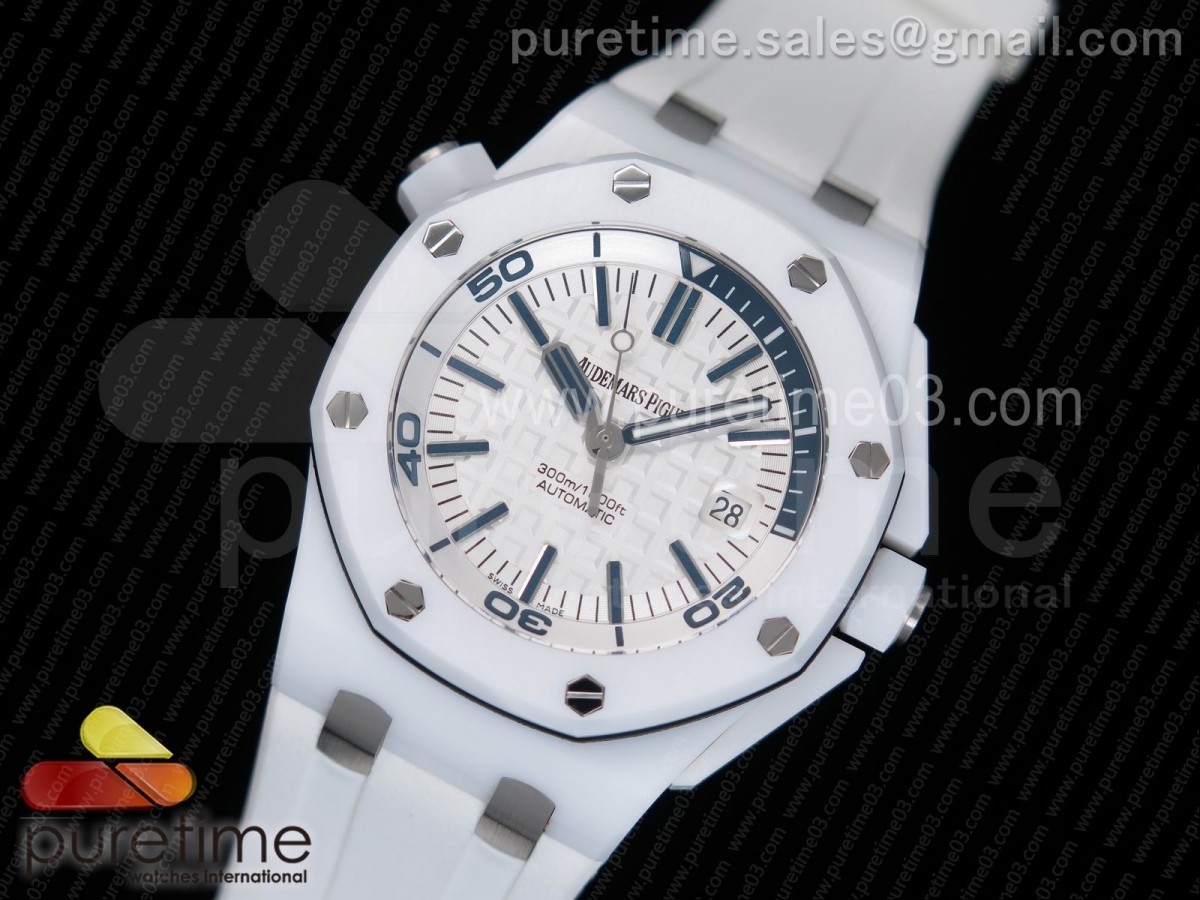 XF공장 오데마피게 로얄오크 오프쇼어세라믹 다이버 Royal Oak Offshore Diver Real White Ceramic White Rubber Strap A3120