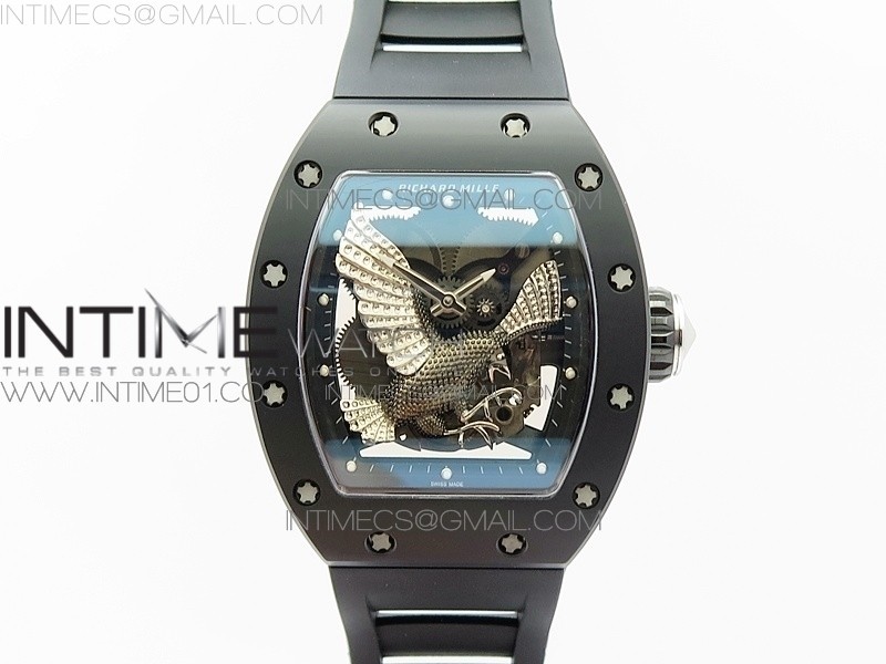 KV 리차드밀 RM023 풀세라믹 이글 스켈레톤다이얼 RM023 REAL CERAMIC CASE EAGLE SKELETON DIAL SS CROWN ON BLACK RUBBER STRAP MIYOTA8215