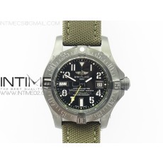 브라이틀링 어벤져2 씨울프 DLC블랙 옐로우세컨핸즈 올리브나일론스트랩 AVENGER II SEAWOLF DLC V2 BEST BLACK DIAL NUMERAL MARKERS YELLOW SECOND HAND ON BLACK STRAP A2836(FREE BROWN LEATHER STRAP