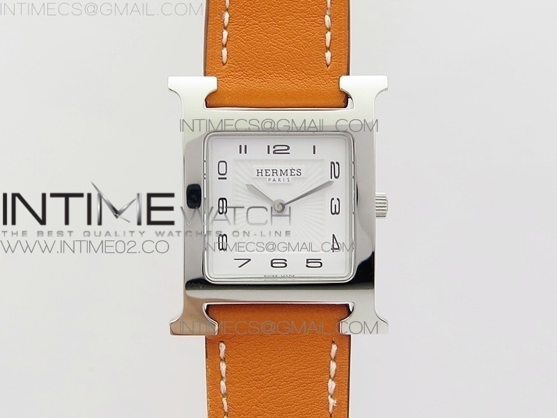 MK공장 에르메스 H아워 스틸 화이트다이얼 오렌지스트랩 HEURE H LADIES SS WHITE DIAL ON ORANGE LEATHER STRAP SWISS QUARTZ