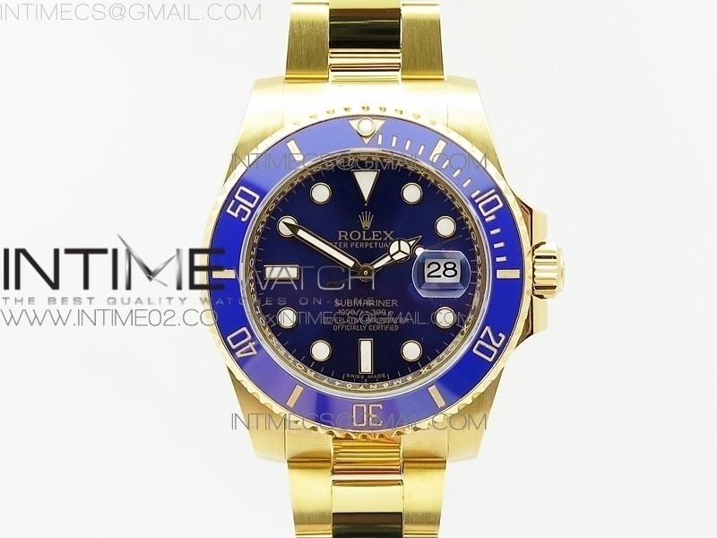 VR MAX 롤렉스 서브마리너 통포금 블루다이얼 SUBMARINER 116618LB FULL YG WRAPPED BLUE DIAL ON FULL YG WRAPPED BRACELET A2836