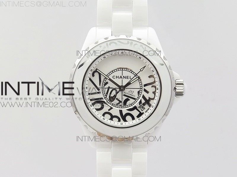 HT공장 샤넬 J12 화이트세라믹 38mm 세라믹브레이슬릿 솔리드백 남성용 J12 38MM WHITE KOREA CERAMIC WHITE DIAL SILVER NUMERAL MARKERS ON BRACELET A2892 KOR EAST공장