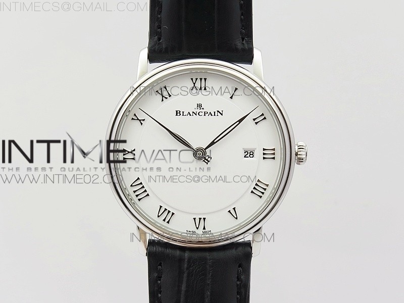 ZF공장 블랑팡 빌레레 6651 스틸 화이트다이얼 로만인덱스 가죽스트랩 VILLERET 6651 SS WHITE DIAL ON BLACK LEATHER STRAP A1151