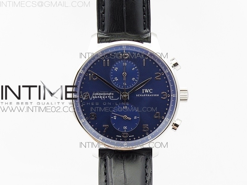 ZF공장 V3 IWC 포르투기저 크로노그래프 371491 스틸 블루 PORTUGUESE IW371491 SS BLUE DIAL ON BLACK LEATHER STRAP A79350 (SLIM MOVEMENT)