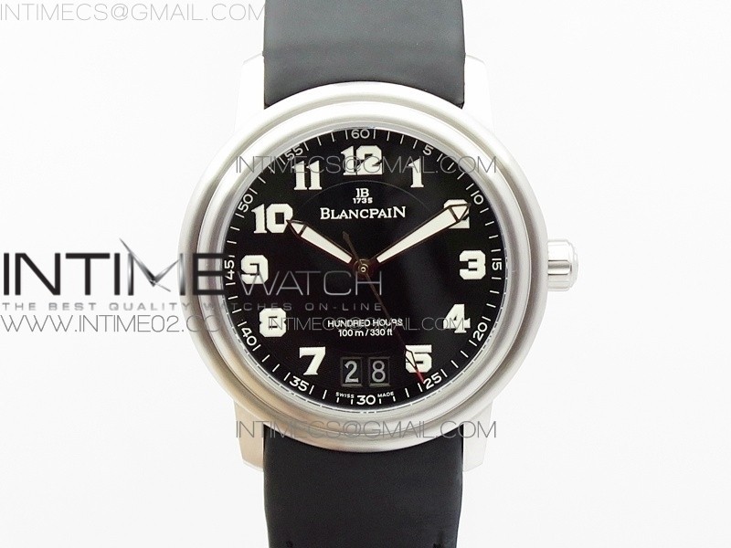 블랑팡 르망 빅데이트 2850B 스틸 블랙다이얼 러버스트랩 LEMAN 2850B SS BLACK DIAL NUMBERS MARKERS ON BLACK RUBBER STRAP CAL.6950