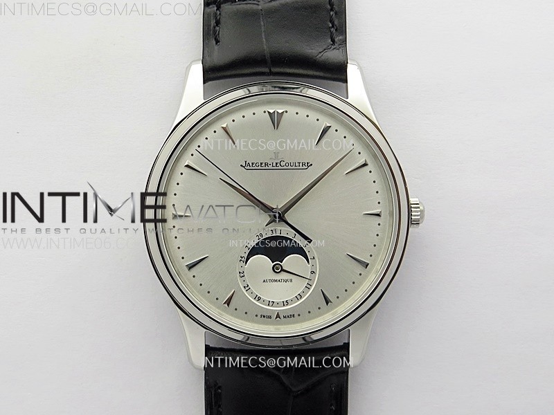 ZF공장 예거르쿨트르 마스터 울트라씬 문페이즈 스틸 화이트다이얼 Master Ultra Thin Moon 1368420 SS White Dial on Black Leather Strap V3 SA925 Super Clone