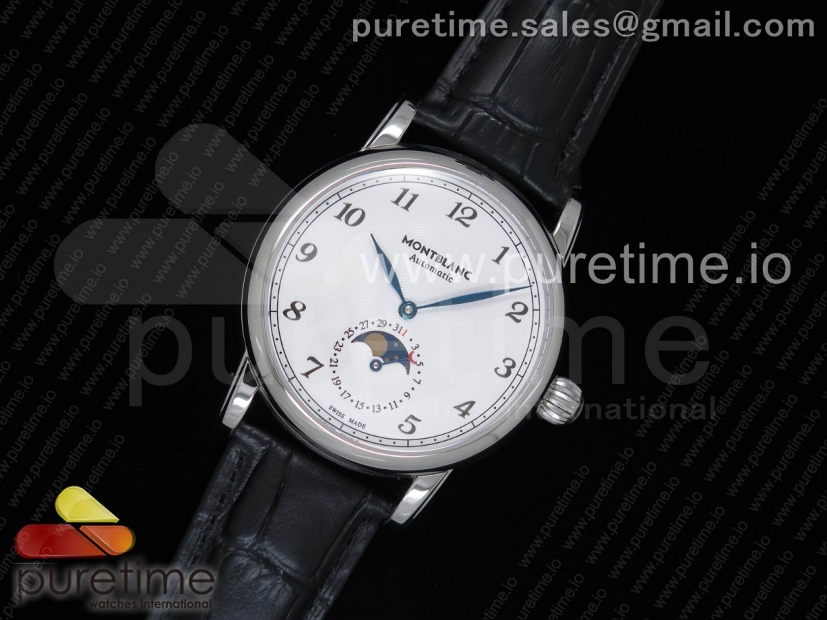 몽블랑 스타 레거시 썬앤문 스틸 화이트다이얼 가죽스트랩 Star Legacy Moonphase 42 mm SS White Dial on Black Leather Strap MIYOTA 9015