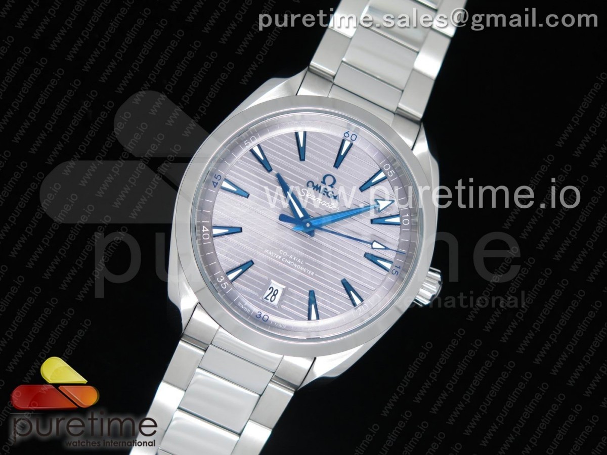 VS공장 오메가 씨마스터 아쿠아테라 150m 그레이다이얼 블루핸즈 브레이슬릿 41mm Aqua Terra 150M Master Chronometers Gray Dial Blue Hand on SS Bracelet A8900 Super Clone (2 Straps)