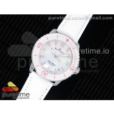 WT공장 블랑팡 피프티패덤즈 화이트앤핑크 화이트다이얼 화이트캔버스스트랩 Fifty Fathoms White/Pink White Dial on White Sail-canvas Strap A1315