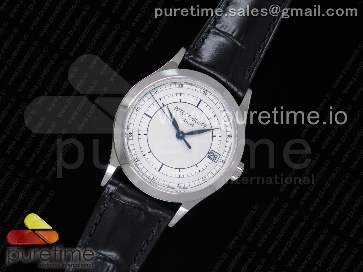 OX공장 파텍필립 칼라트라바 5296G 스틸 화이트다이얼 블루핸즈 가죽스트랩 Calatrava 5296G SS White Dial Blue Hand on Black Leather Strap A324