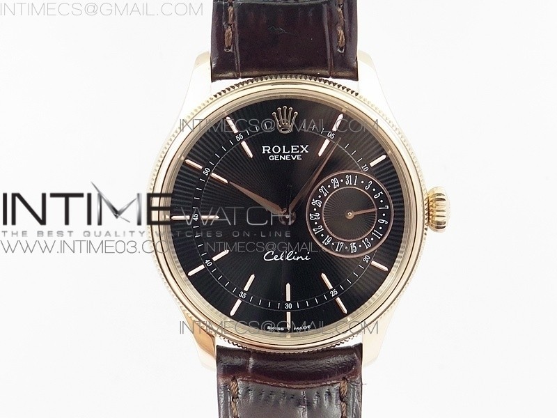 MK공장 롤렉스 셀리니 50519 리얼데이트 로즈골드금장 블랙다이얼 가죽스트랩 CELLINI 50519 REAL DATE RG BLACK DIAL STICKS MARKERS ON BLACK LEATHER STRAP A3165