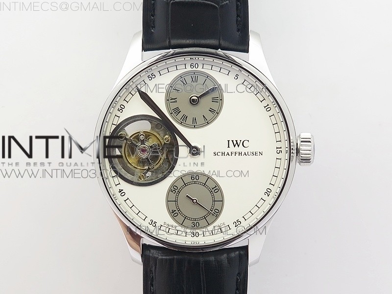 IWC 포르투기저 플라잉 투어빌론 스틸 화이트다이얼 2서브다이얼 가죽스트랩 IWC PORTUGUESE FLYING TOURBILLON SS WHITE DIAL 2 SUB DIALS ON BLACK LEATHER STRAP