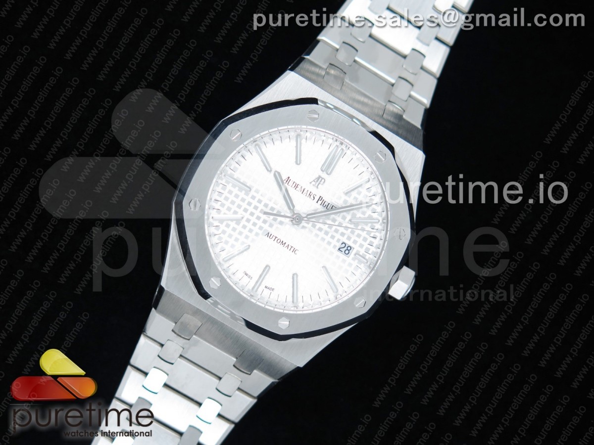 JF공장 V5 오데마피게 로얄오크 15400 스틸 화이트다이얼 브레이슬릿 Royal Oak 41mm 15400 SS White Textured Dial on SS Bracelet A3120 V5