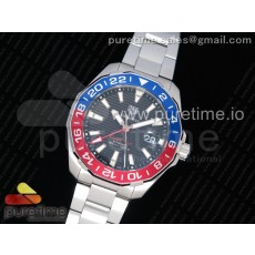 OX공장 태그호이어 아쿠아레이서 칼리버7 43MM 스틸 펩시 브레이슬릿 Aquaracer Calibre 7 GMT SS 43mm Pepsi Ceramic Bezel Black Dial on SS Bracelet SW200