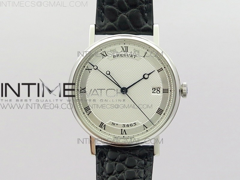 MK공장 V2 브레게 클래식 오토 5177 스틸 화이트다이얼 가죽스트랩 CLASSIQUE AUTO 5177 SS 3643  WHITE DIAL NUMERAL MARKERS ON BLACK LEATHER STRAP MIYOTA 9015