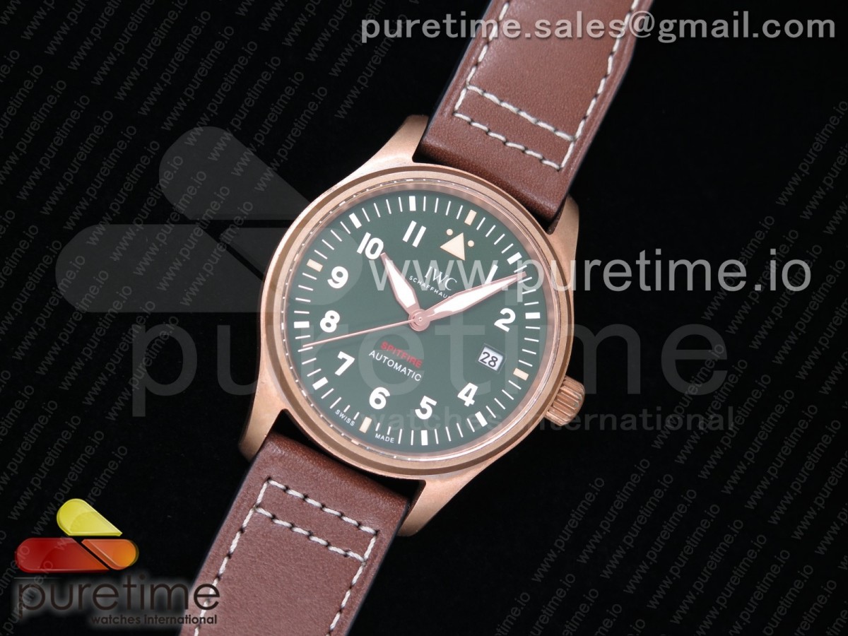 AI공장 IWC 마크18 스핏파이어 브론즈케이스 그린다이얼 가죽스트랩 IWC Spitfire Automatic Bronze IW326802 Green Dial on Brown Leather Strap MIYOTA9015