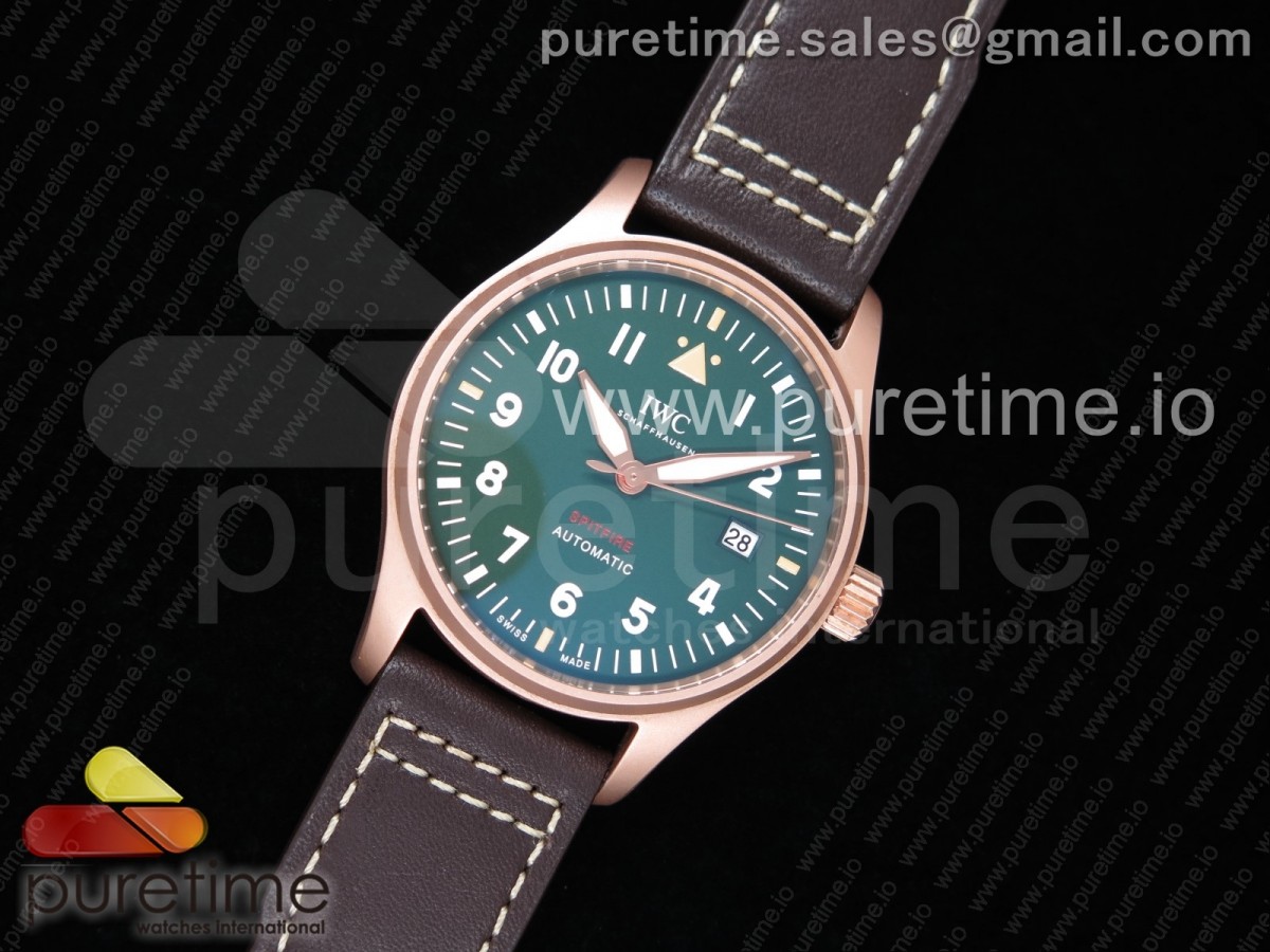 XF공장 IWC 마크18 스핏파이어 브론즈케이스 그린다이얼 가죽스트랩 IWC Spitfire Automatic Bronze IW326802  Green Dial on Brown Leather Strap A2824