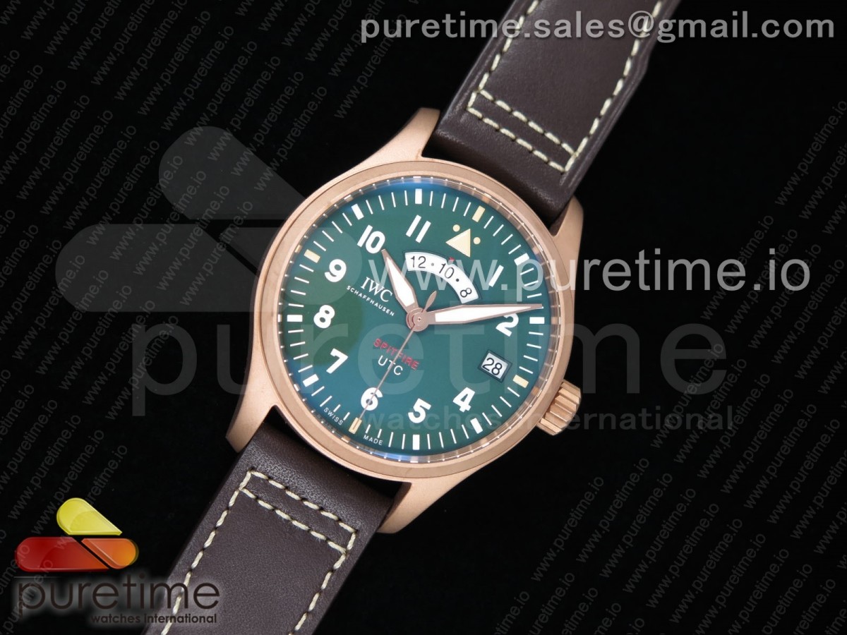 XF공장 UTC 스핏파이어 에디션 브론즈케이스 그린다이얼 가죽스트랩 IWC UTC Spitfire Edition “MJ271” Bronze IW327101 Green Dial on Brown Leather Strap A2836