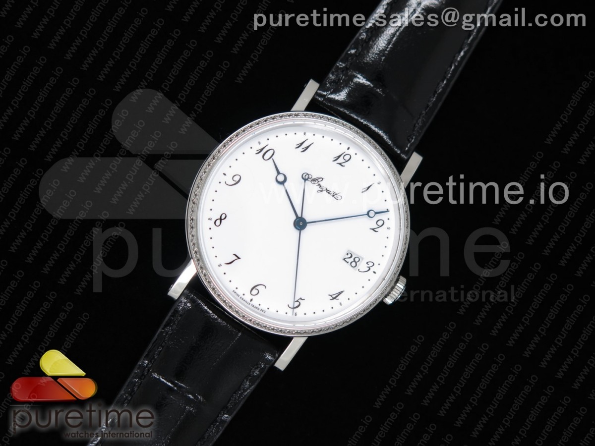 FK공장 브레게 클래식 5177 화이트다이얼 다이어베젤 가죽스트랩 Classique Auto 5177 SS White Dial Diamonds Bezel on Black Leather Strap MIYOTA 9015 V2