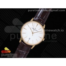 FK공장 바쉐론콘스탄틴 패트리모니 옐로우골드 금통 화이트다이얼 가죽스트랩 Patrimony Date YG White Dial on Brown Leather Strap MIYOTA 9015