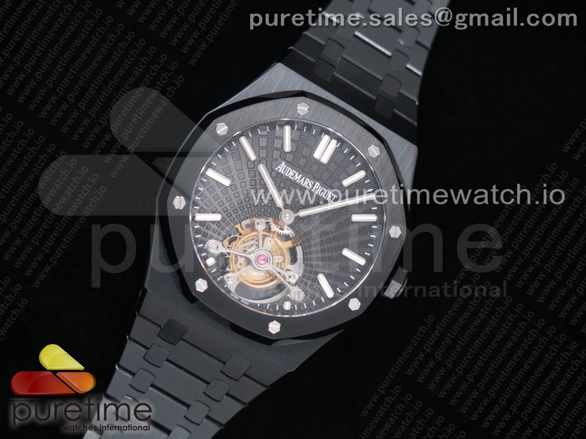 R8공장 오데마피게 로얄오크 투어빌론 PVD 블랙다이얼 브레이슬릿 Royal Oak PVD Tourbillon Black Sunburst Tapisserie Dial on PVD Bracelet