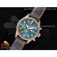 ZF공장 IWC 파일럿 크로노그래프 스핏파이어 브론즈케이스 그린다이얼 가죽스트랩 Pilot Chrono Spitfire IW387902 Bronze Green Dial on Brown Leather Strap A7750