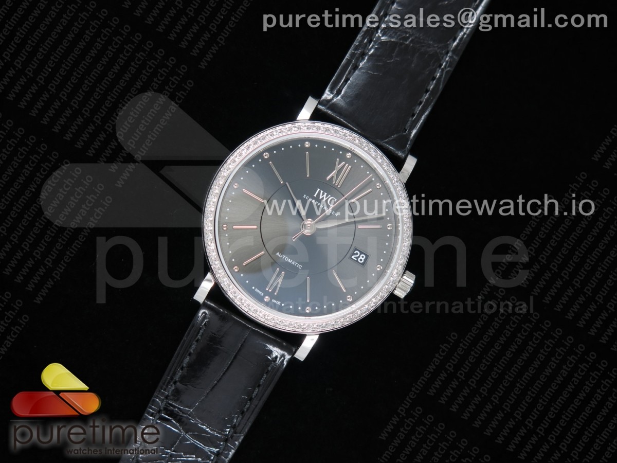 MF공장 IWC 포르토피노 37MM 그레이다이얼 악어스트랩 Portofino Automatic 37 SS Gray Dial Diamonds Bezel on Black Crocodile Strap A35111