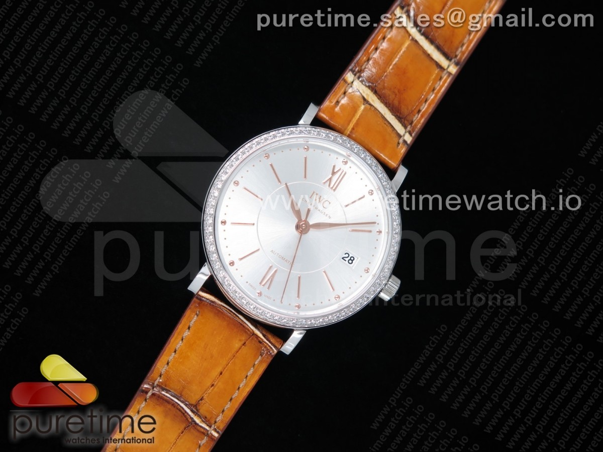 MF공장 포르토피노 37MM 실버다이얼 악어스트랩 Portofino Automatic 37 SS Silver Dial RG Markers on Brown Crocodile Strap A35111