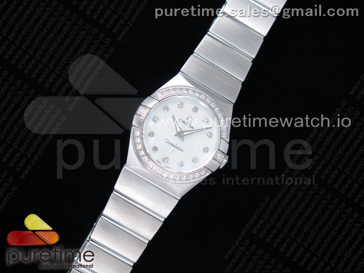 K11공장 오메가 컨스텔레이션 27MM 자개다이얼 브레이슬릿 Constellation Ladies 27mm SS Diamonds Bezel White MOP Dial Diamonds Markers on SS Bracelet ETA Quartz